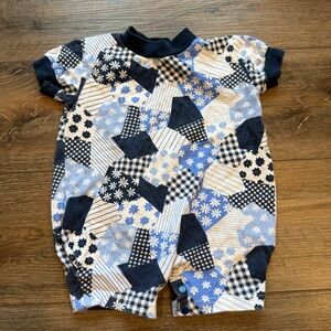 Gitano Baby Patchwork Romper - Blue and Black, Vintage